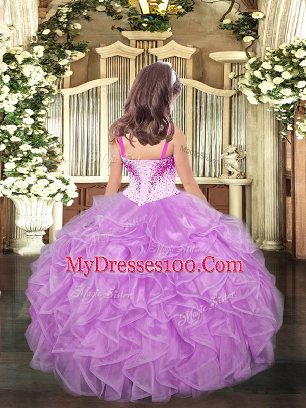 On Sale Floor Length Aqua Blue and Apple Green Little Girls Pageant Dress Straps Sleeveless Lace Up