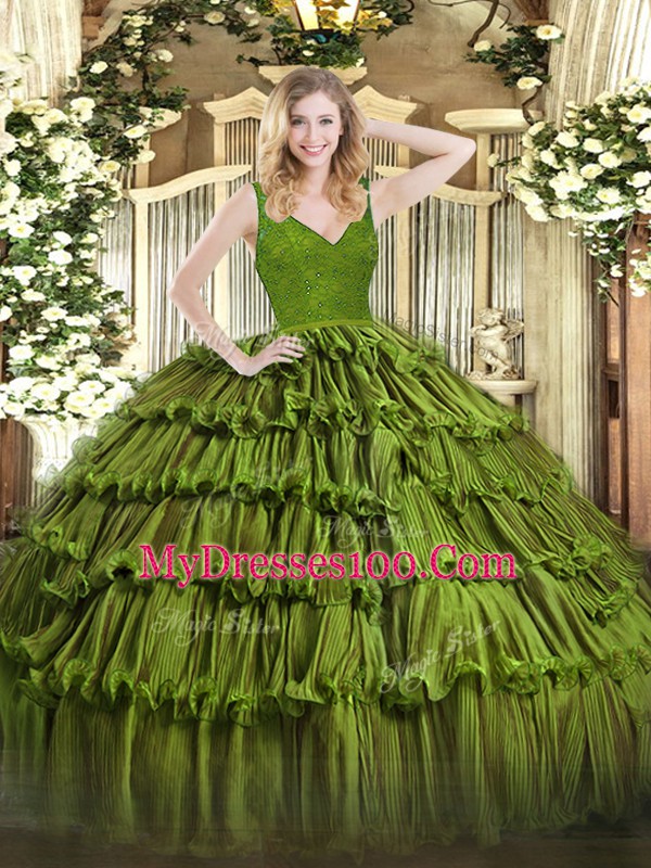 Extravagant Organza Sleeveless Floor Length Sweet 16 Quinceanera Dress and Beading and Lace and Ruffled Layers