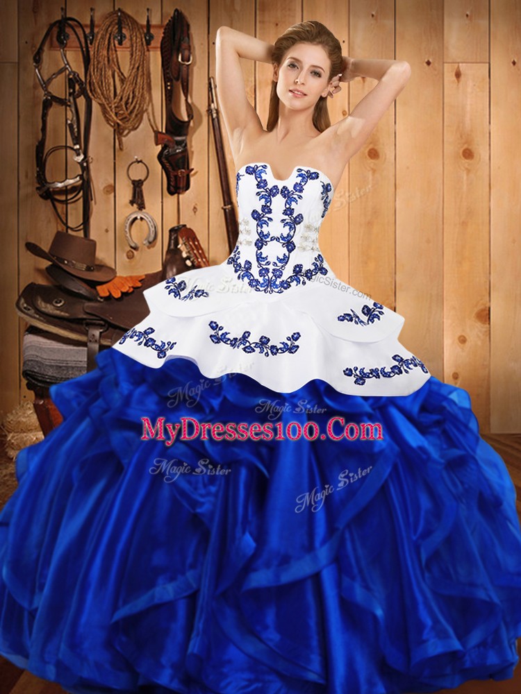 Beautiful Sleeveless Embroidery and Ruffles Lace Up Sweet 16 Dress