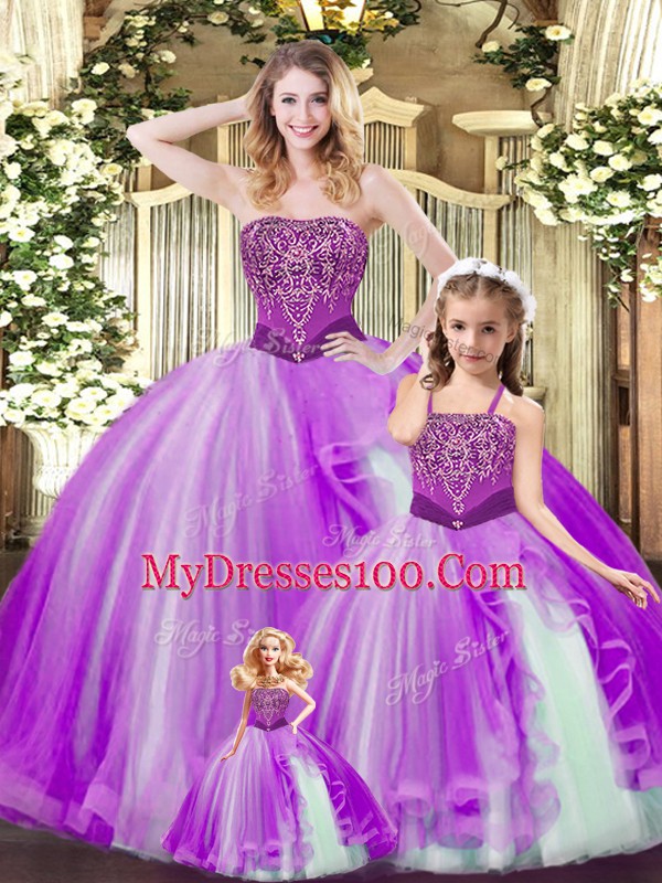 Sleeveless Organza Floor Length Lace Up Quinceanera Dress in Multi-color with Beading and Ruffles