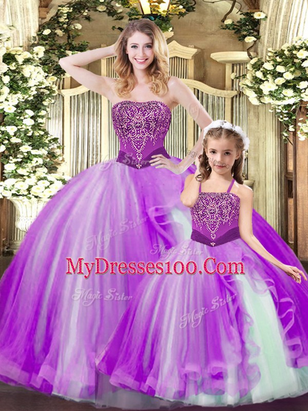 Sleeveless Organza Floor Length Lace Up Quinceanera Dress in Multi-color with Beading and Ruffles