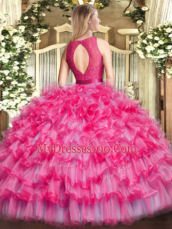 Eggplant Purple Sleeveless Organza Zipper Sweet 16 Quinceanera Dress for Military Ball and Sweet 16 and Quinceanera