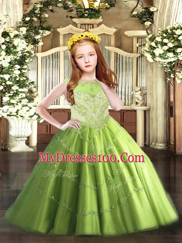 Sleeveless Beading and Appliques Floor Length Little Girls Pageant Gowns