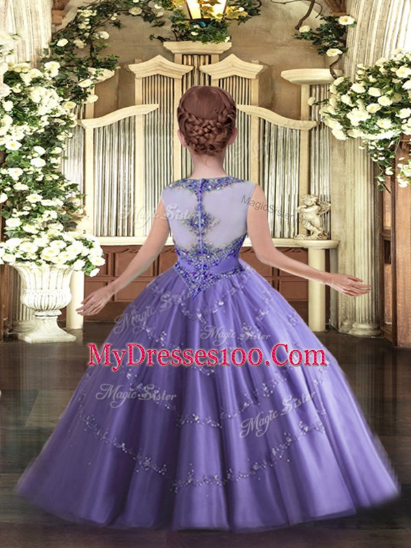 Sleeveless Beading and Appliques Floor Length Little Girls Pageant Gowns