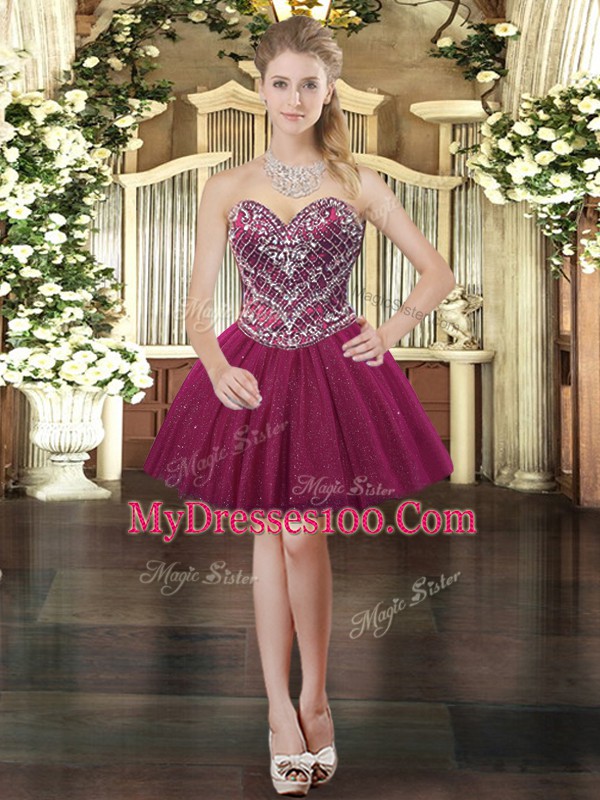 Fuchsia Sleeveless Beading Floor Length Sweet 16 Dresses