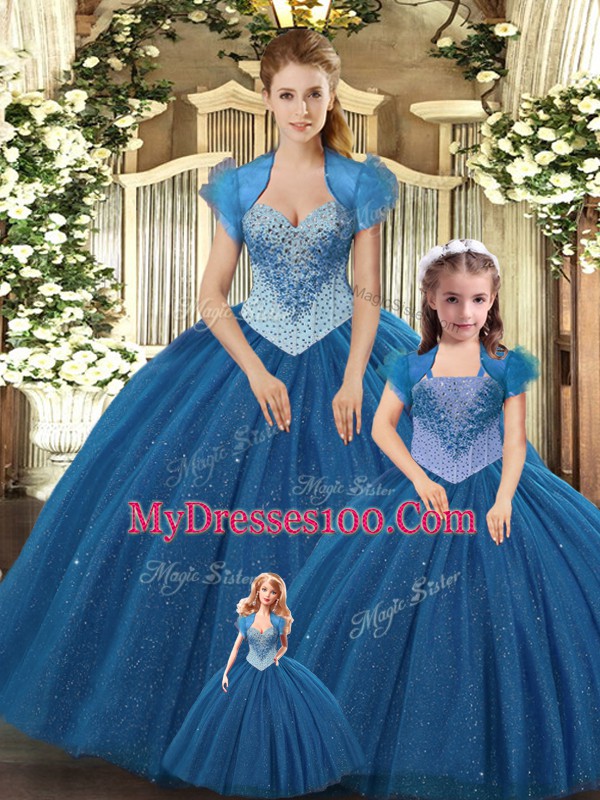 Ball Gowns Ball Gown Prom Dress Teal Straps Tulle Sleeveless Floor Length Lace Up