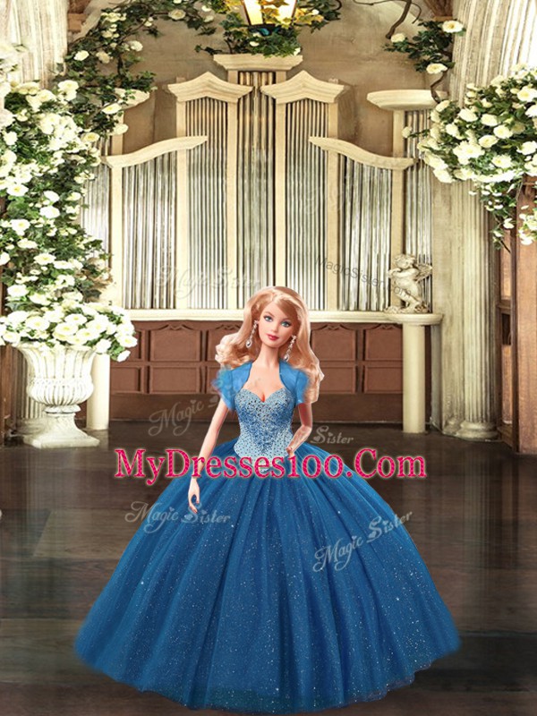 Ball Gowns Ball Gown Prom Dress Teal Straps Tulle Sleeveless Floor Length Lace Up