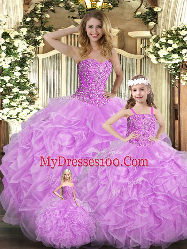 Fabulous Sweetheart Sleeveless Organza Vestidos de Quinceanera Beading and Ruffles Lace Up