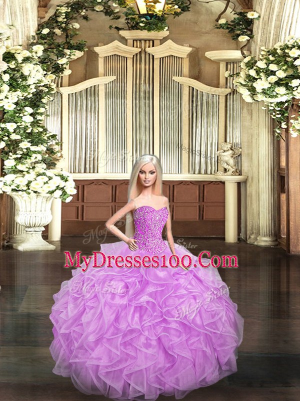 Fabulous Sweetheart Sleeveless Organza Vestidos de Quinceanera Beading and Ruffles Lace Up