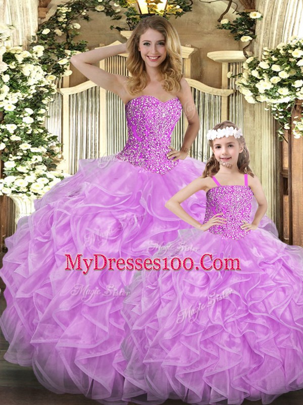 Fabulous Sweetheart Sleeveless Organza Vestidos de Quinceanera Beading and Ruffles Lace Up