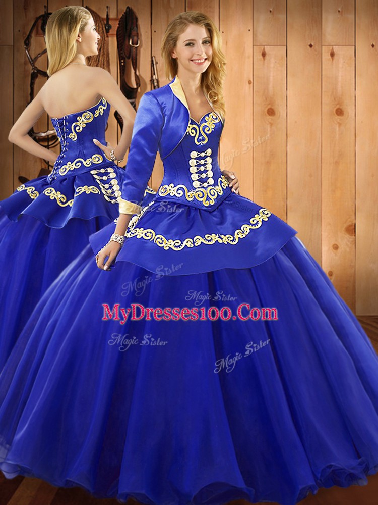 Edgy Blue Lace Up Sweetheart Ruffles Vestidos de Quinceanera Tulle Sleeveless