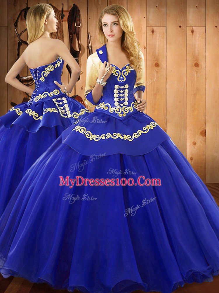 Edgy Blue Lace Up Sweetheart Ruffles Vestidos de Quinceanera Tulle Sleeveless