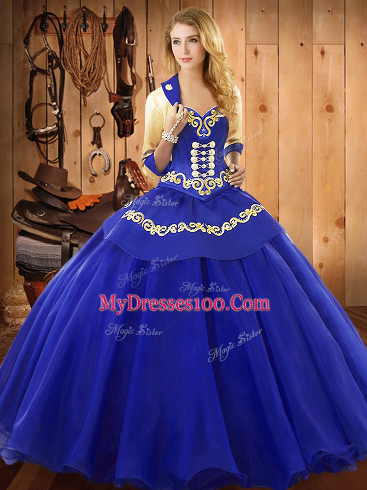 Edgy Blue Lace Up Sweetheart Ruffles Vestidos de Quinceanera Tulle Sleeveless