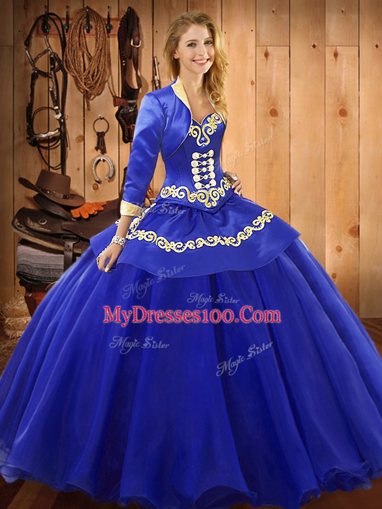 Edgy Blue Lace Up Sweetheart Ruffles Vestidos de Quinceanera Tulle Sleeveless