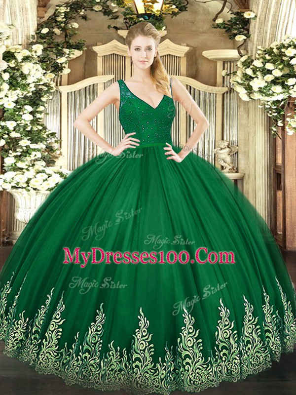 Enchanting Tulle Sleeveless Floor Length Ball Gown Prom Dress and Beading and Appliques