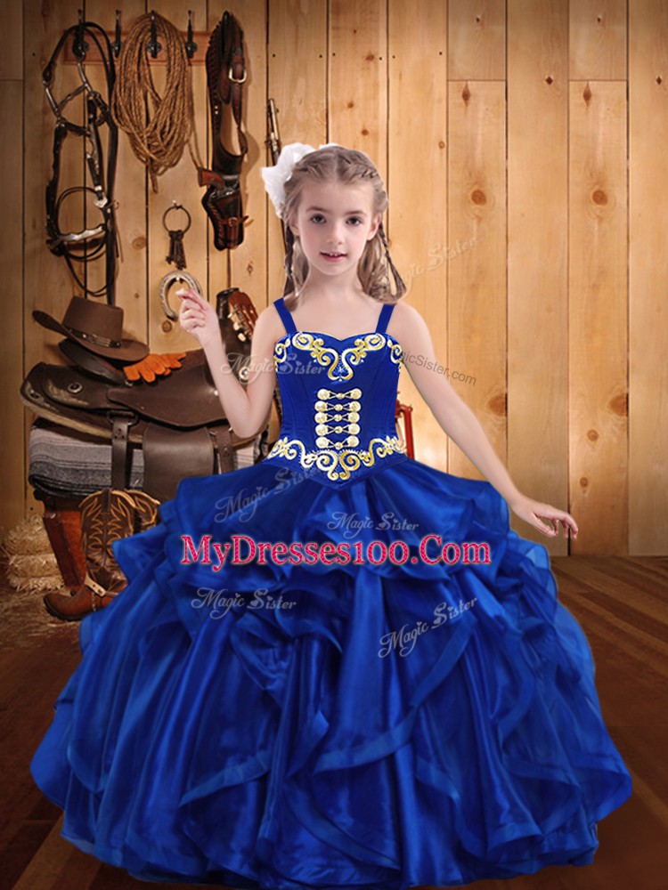 Sleeveless Embroidery and Ruffles Lace Up Little Girl Pageant Gowns