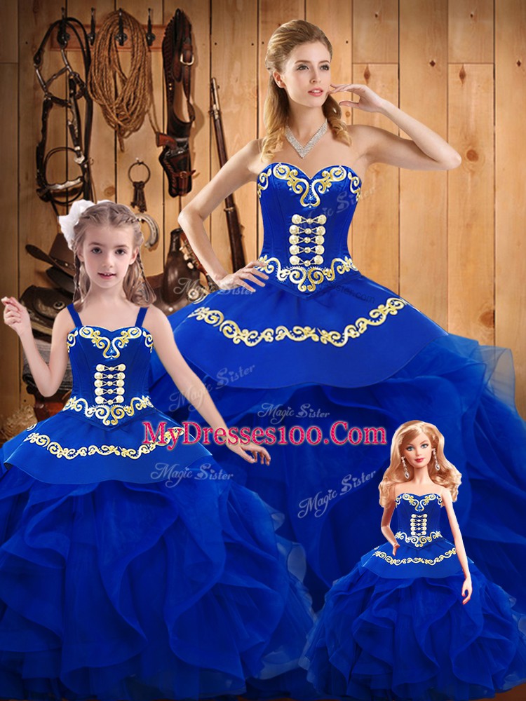 Adorable Royal Blue Quinceanera Dresses Military Ball and Sweet 16 and Quinceanera with Ruffles Sweetheart Sleeveless Lace Up