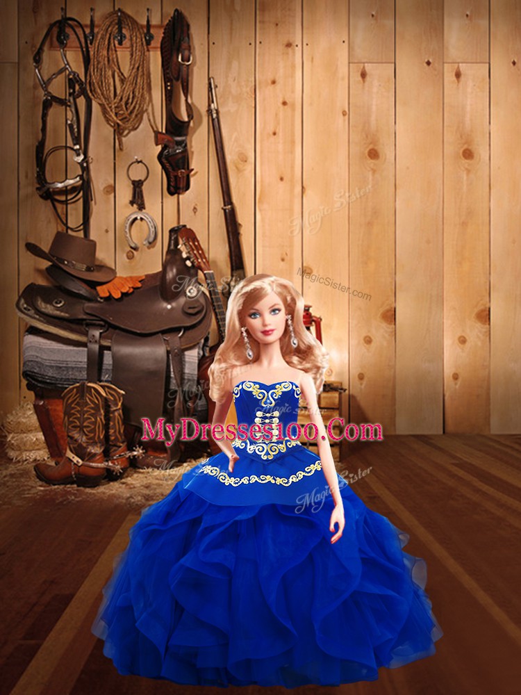Adorable Royal Blue Quinceanera Dresses Military Ball and Sweet 16 and Quinceanera with Ruffles Sweetheart Sleeveless Lace Up