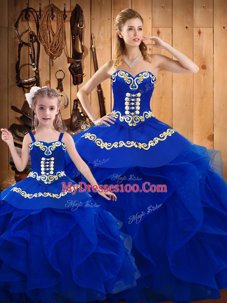 Adorable Royal Blue Quinceanera Dresses Military Ball and Sweet 16 and Quinceanera with Ruffles Sweetheart Sleeveless Lace Up