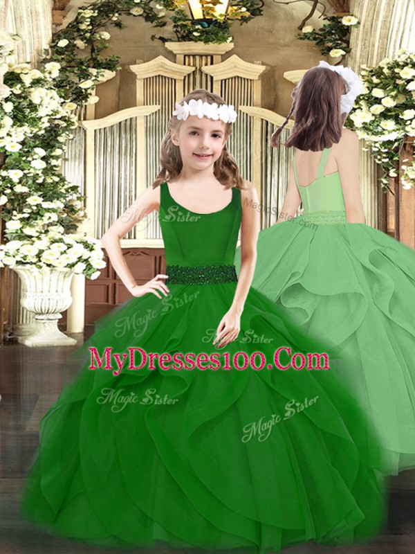 Green Sweet 16 Quinceanera Dress Military Ball and Sweet 16 and Quinceanera with Ruffles V-neck Sleeveless Zipper