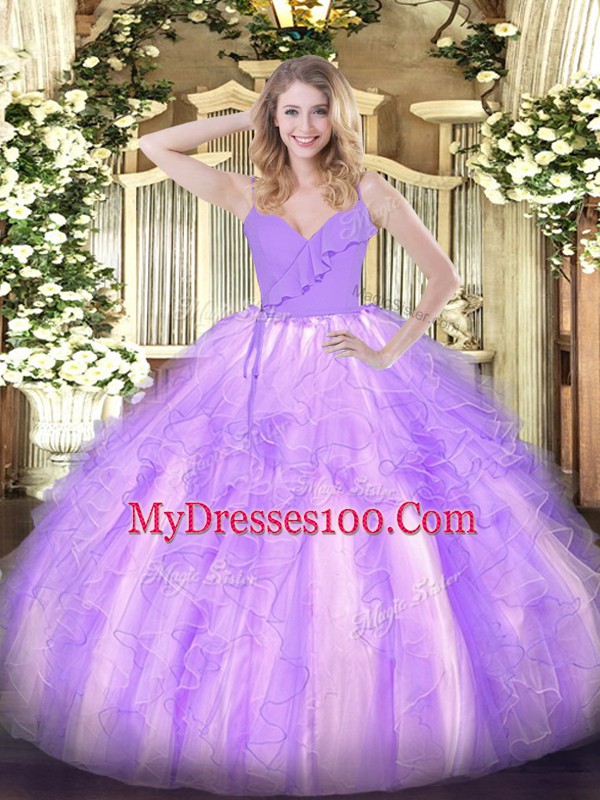 Fabulous Floor Length Ball Gowns Sleeveless Lavender Quinceanera Dress Zipper