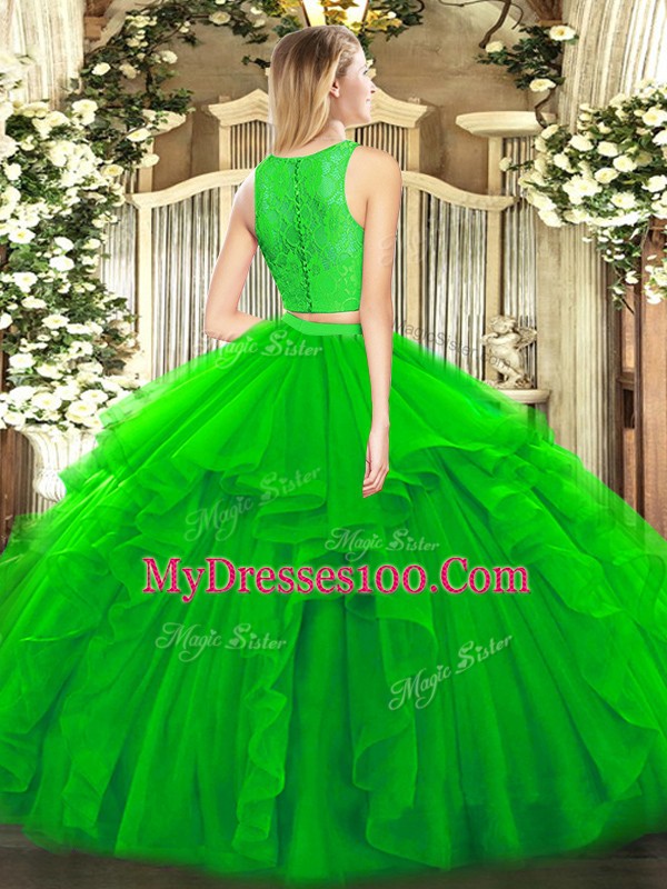 Floor Length Two Pieces Sleeveless Yellow Green 15th Birthday Dress Zipper
