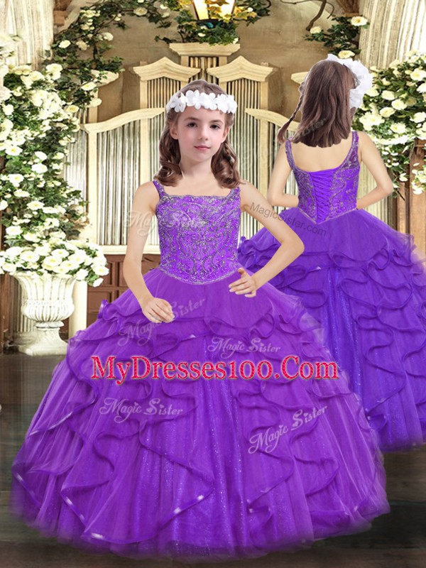 Sleeveless Beading and Ruffles Lace Up Quince Ball Gowns
