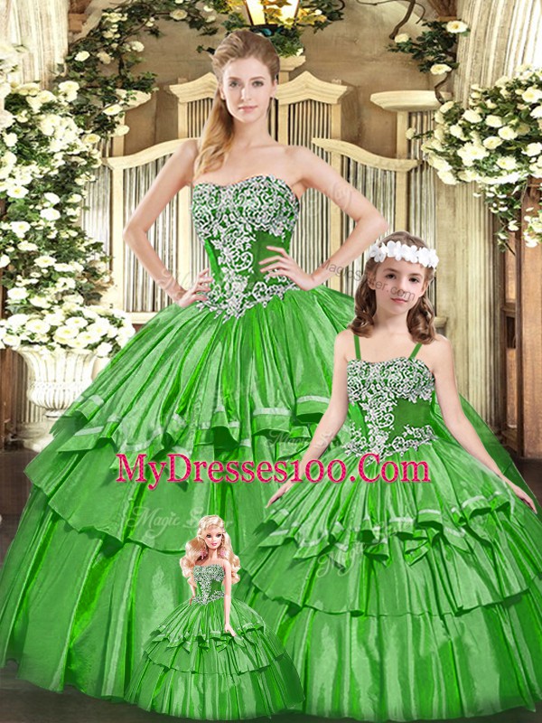 Best Selling Sleeveless Beading and Ruffled Layers Lace Up Quinceanera Gowns