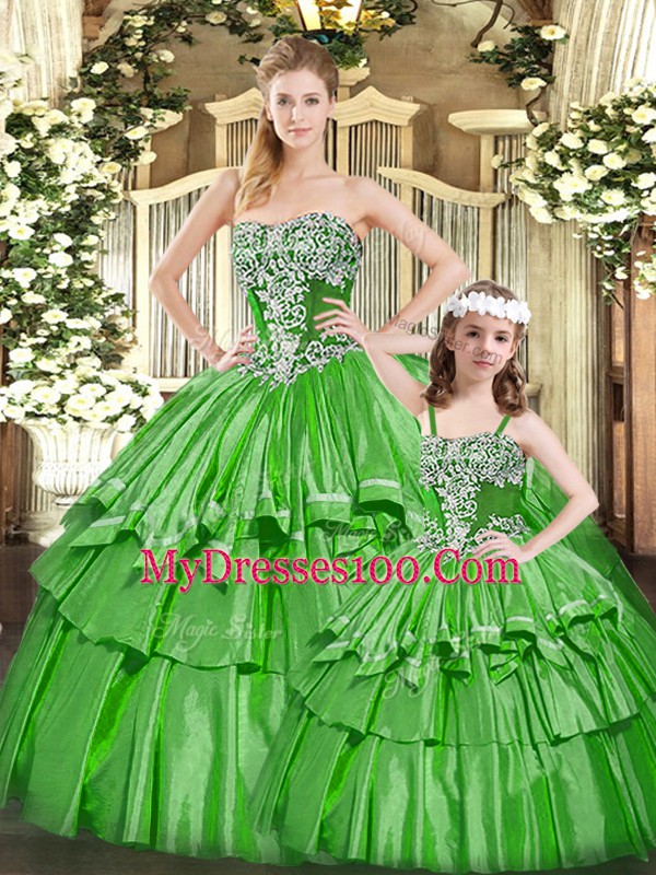 Best Selling Sleeveless Beading and Ruffled Layers Lace Up Quinceanera Gowns