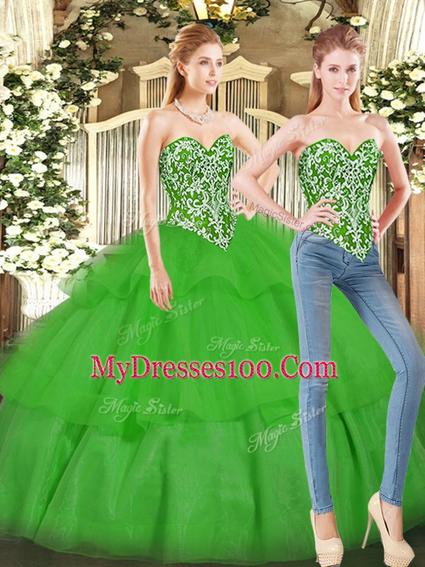 High End Sleeveless Beading and Ruffled Layers Lace Up Quinceanera Dresses