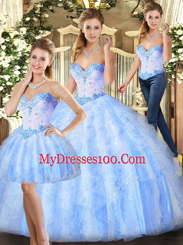Noble Lavender Sleeveless Floor Length Beading and Ruffles Lace Up Vestidos de Quinceanera