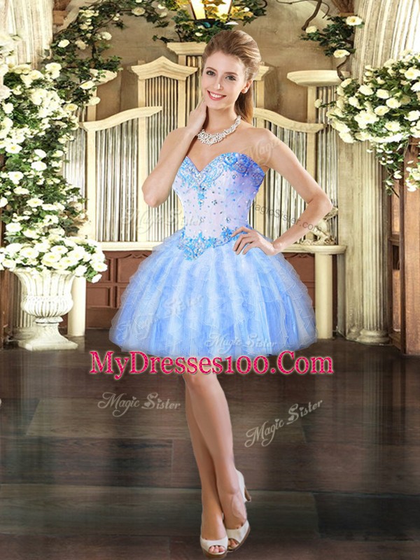 Noble Lavender Sleeveless Floor Length Beading and Ruffles Lace Up Vestidos de Quinceanera