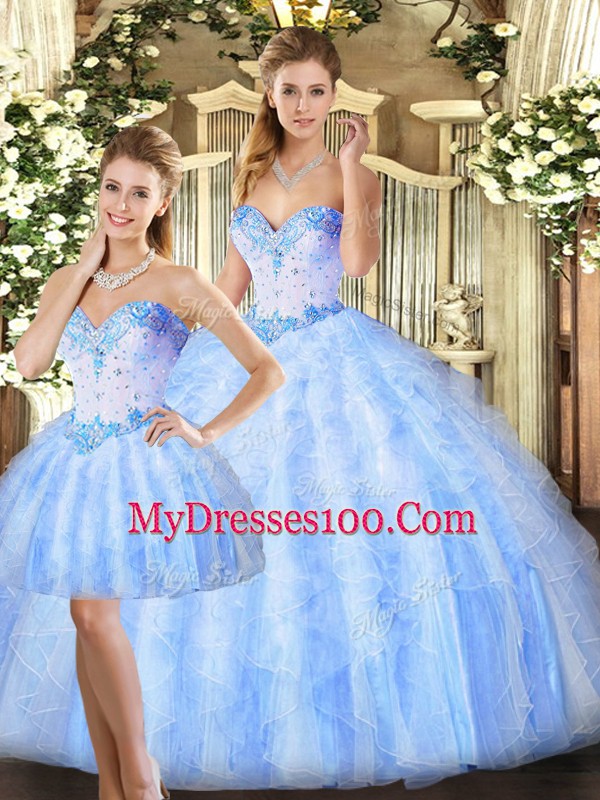 Noble Lavender Sleeveless Floor Length Beading and Ruffles Lace Up Vestidos de Quinceanera