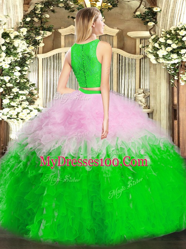Custom Design Scoop Sleeveless Zipper Quinceanera Dresses Multi-color Tulle