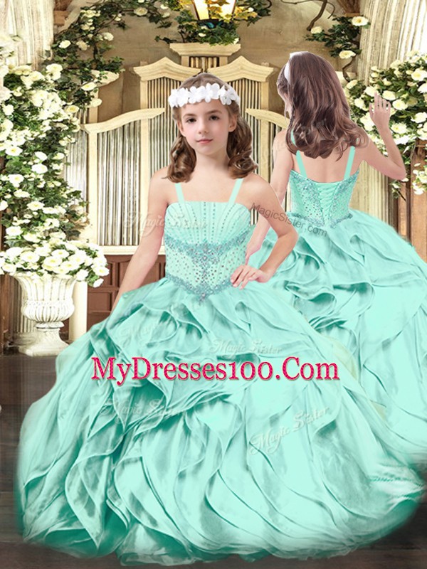 On Sale Sleeveless Beading and Ruffles Lace Up Little Girl Pageant Gowns