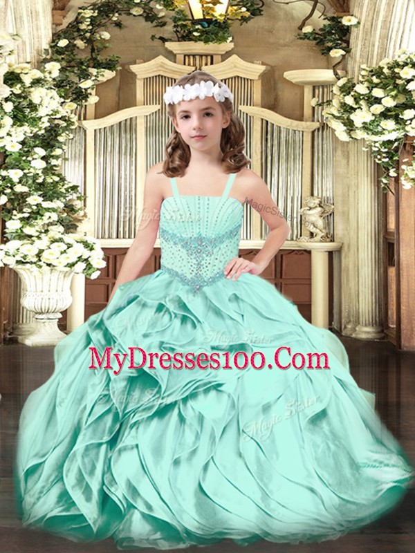 On Sale Sleeveless Beading and Ruffles Lace Up Little Girl Pageant Gowns