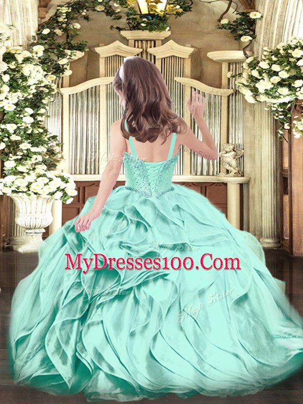 On Sale Sleeveless Beading and Ruffles Lace Up Little Girl Pageant Gowns