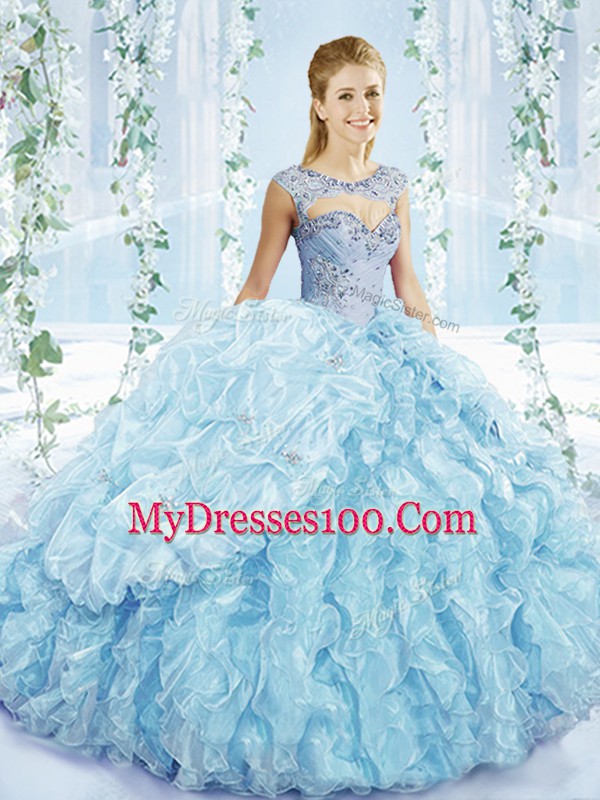 Dramatic Sleeveless Beading and Ruffles and Pick Ups Lace Up Vestidos de Quinceanera