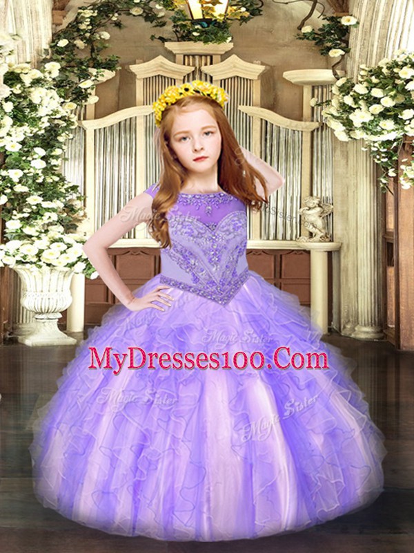 New Arrival Floor Length Ball Gowns Sleeveless Lavender Little Girls Pageant Dress Wholesale Zipper