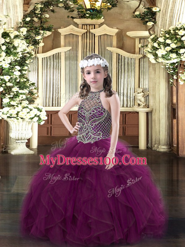 Low Price Organza Sleeveless Floor Length Custom Made Pageant Dress and Beading and Ruffles