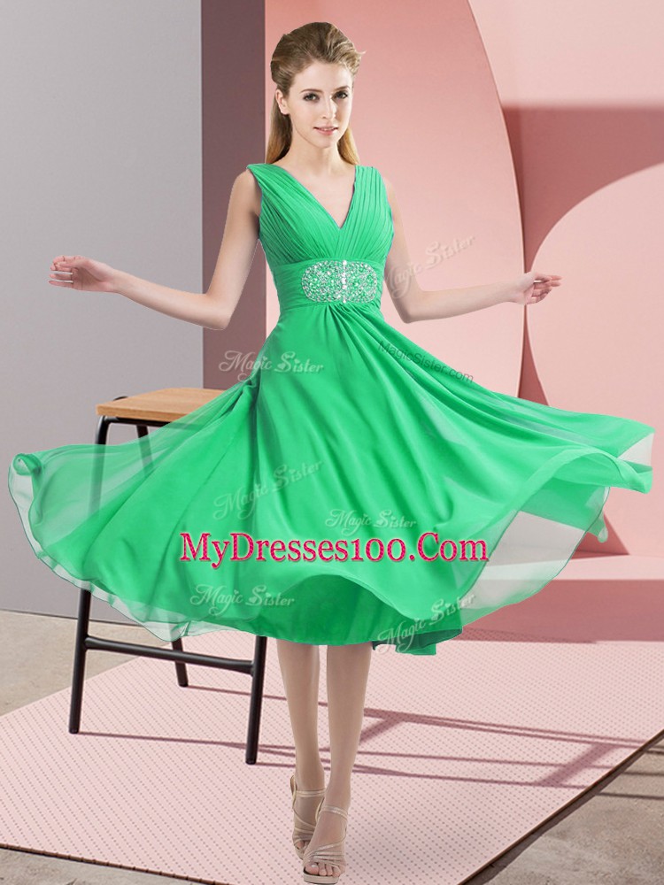Customized Sleeveless Knee Length Beading Side Zipper Dama Dress for Quinceanera with Turquoise