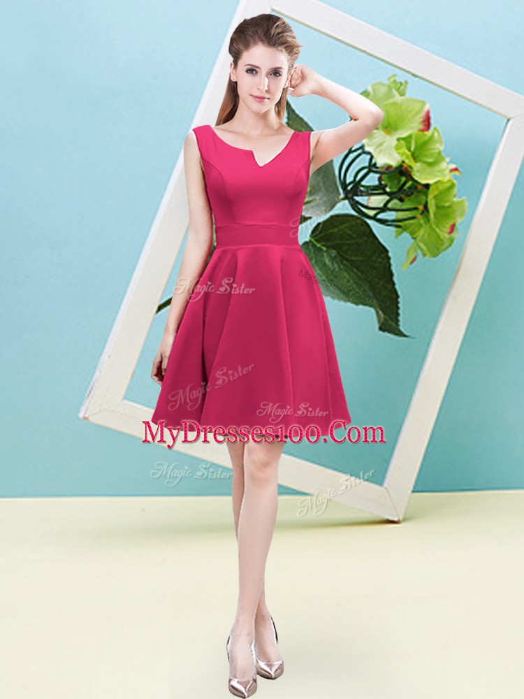 Modern Sleeveless Mini Length Ruching Zipper Dama Dress for Quinceanera with Hot Pink
