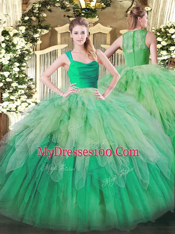Exceptional Multi-color Sleeveless Organza Zipper Quinceanera Dress for Military Ball and Sweet 16 and Quinceanera