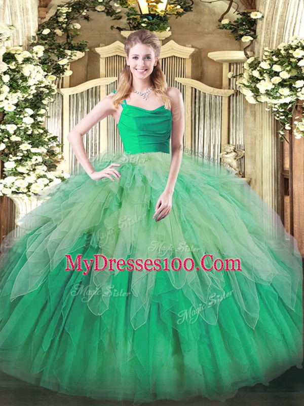 Exceptional Multi-color Sleeveless Organza Zipper Quinceanera Dress for Military Ball and Sweet 16 and Quinceanera
