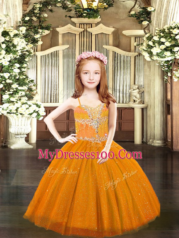 Rust Red Sleeveless Tulle Lace Up Child Pageant Dress for Party and Quinceanera