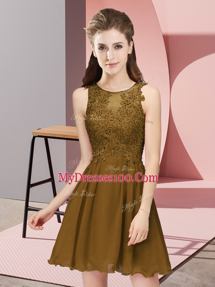 Simple Appliques Wedding Guest Dresses Brown Zipper Sleeveless Mini Length