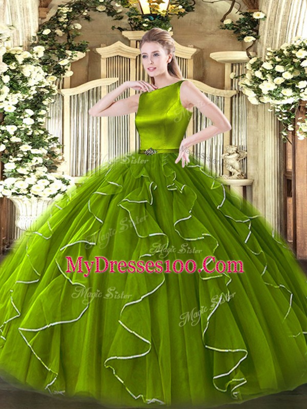 Organza Sleeveless Floor Length Sweet 16 Quinceanera Dress and Ruffles