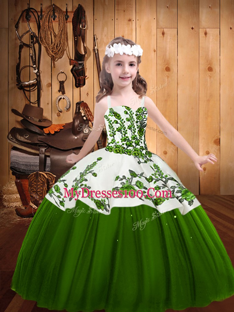Floor Length Ball Gowns Sleeveless Green Pageant Dress Toddler Lace Up