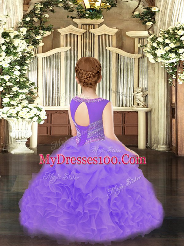 Lavender Ball Gowns Beading and Ruffles and Pick Ups Pageant Gowns For Girls Lace Up Organza Sleeveless Floor Length