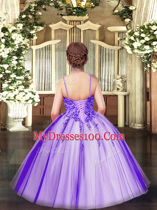 Sleeveless Lace Up Floor Length Appliques Pageant Gowns For Girls